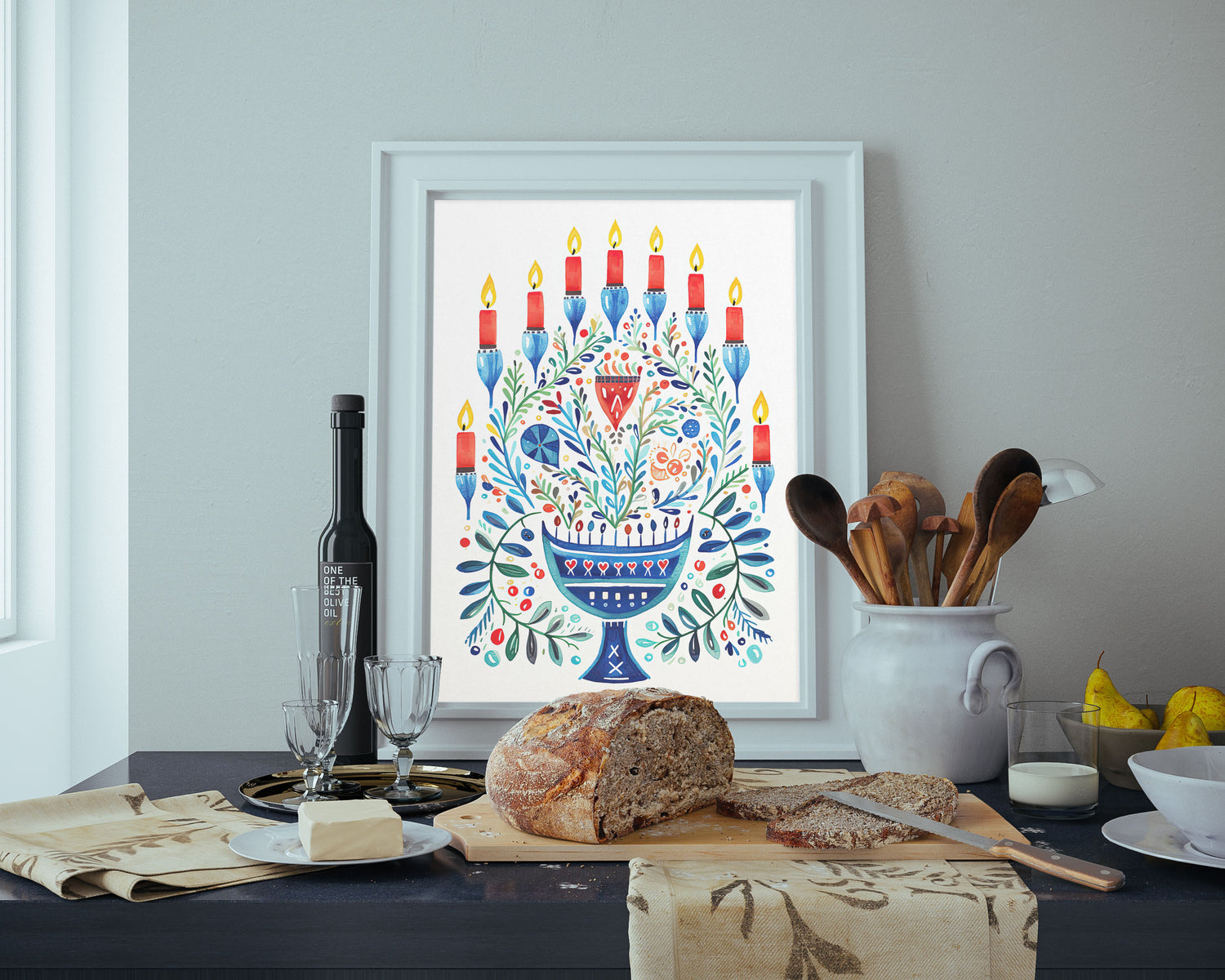 Watercolor Menorah